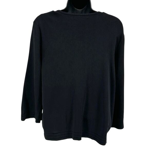 Cable & Gauge Sweater WMNS M Ribbed 3D Flower Button Cardigan Black Round Neck - Picture 4 of 6